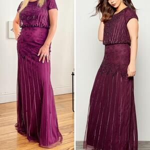 ADRIANNA PAPELL DRESS 10 WHIMSIGOTH FAIRY SEQUIN BEADED PURPLE CASSIS FLORAL NYE